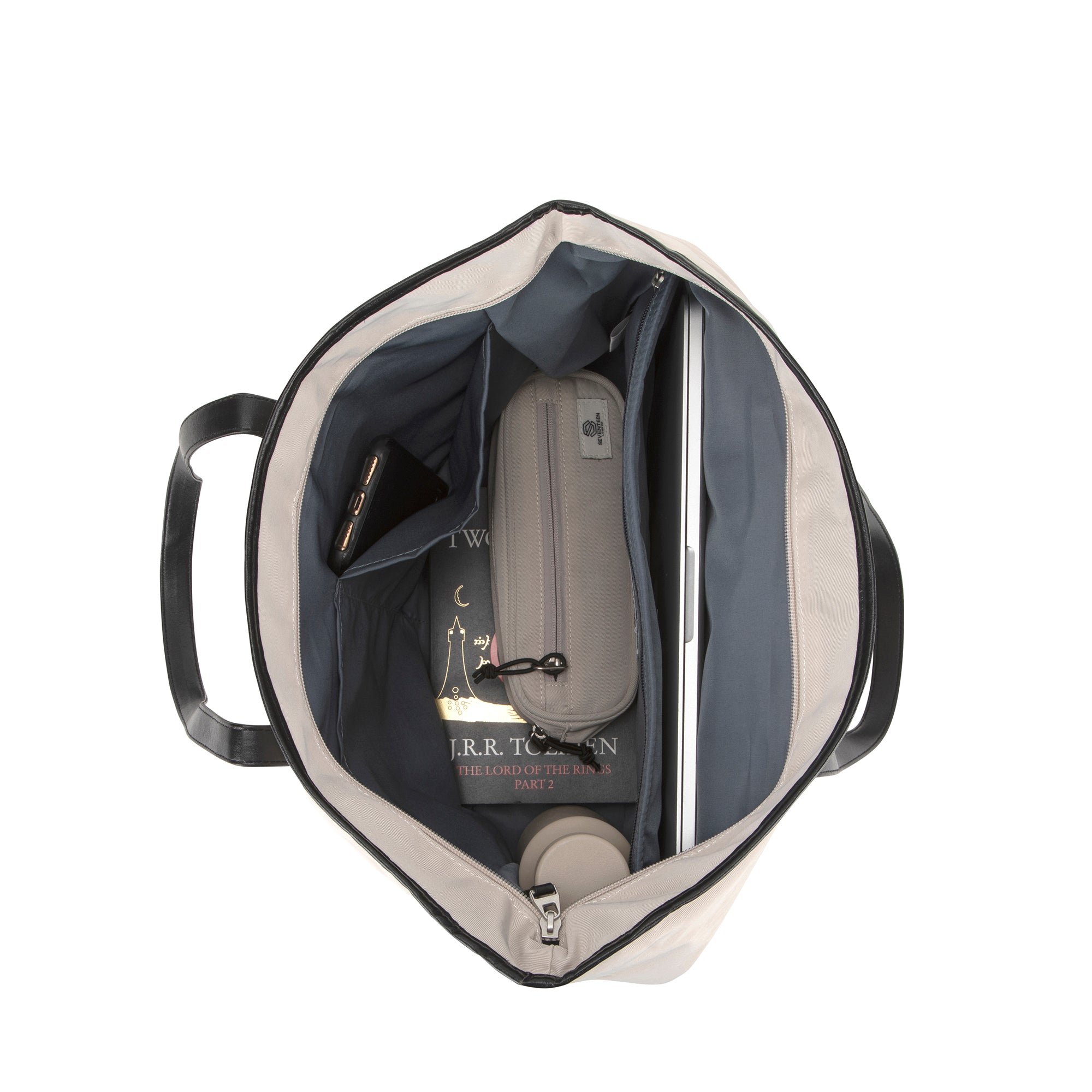 Battersea Tote Bag-Tote Bag-17 London-Cream/Black-SchoolBagsAndStuff