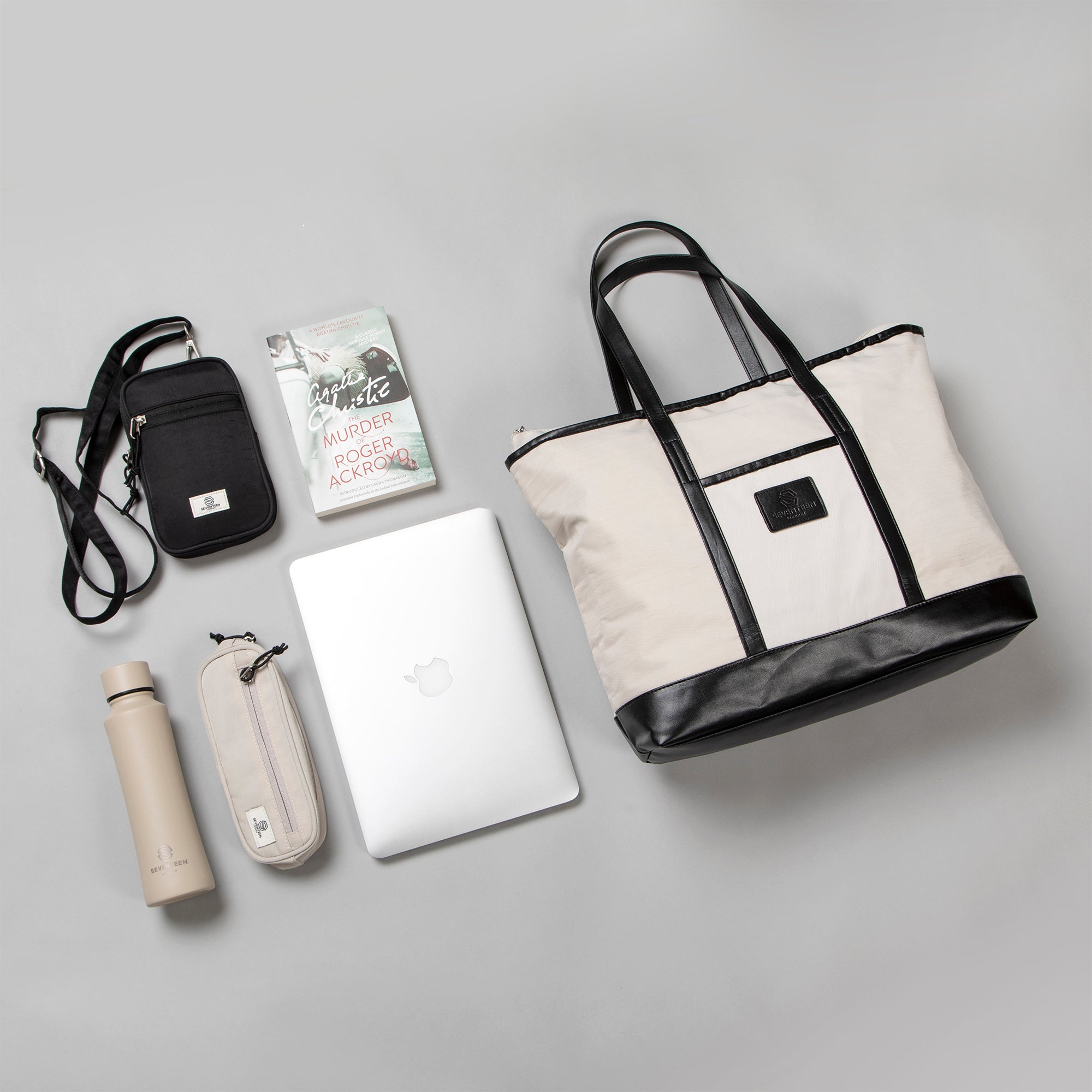 Battersea Tote Bag-Tote Bag-17 London-Cream/Black-SchoolBagsAndStuff