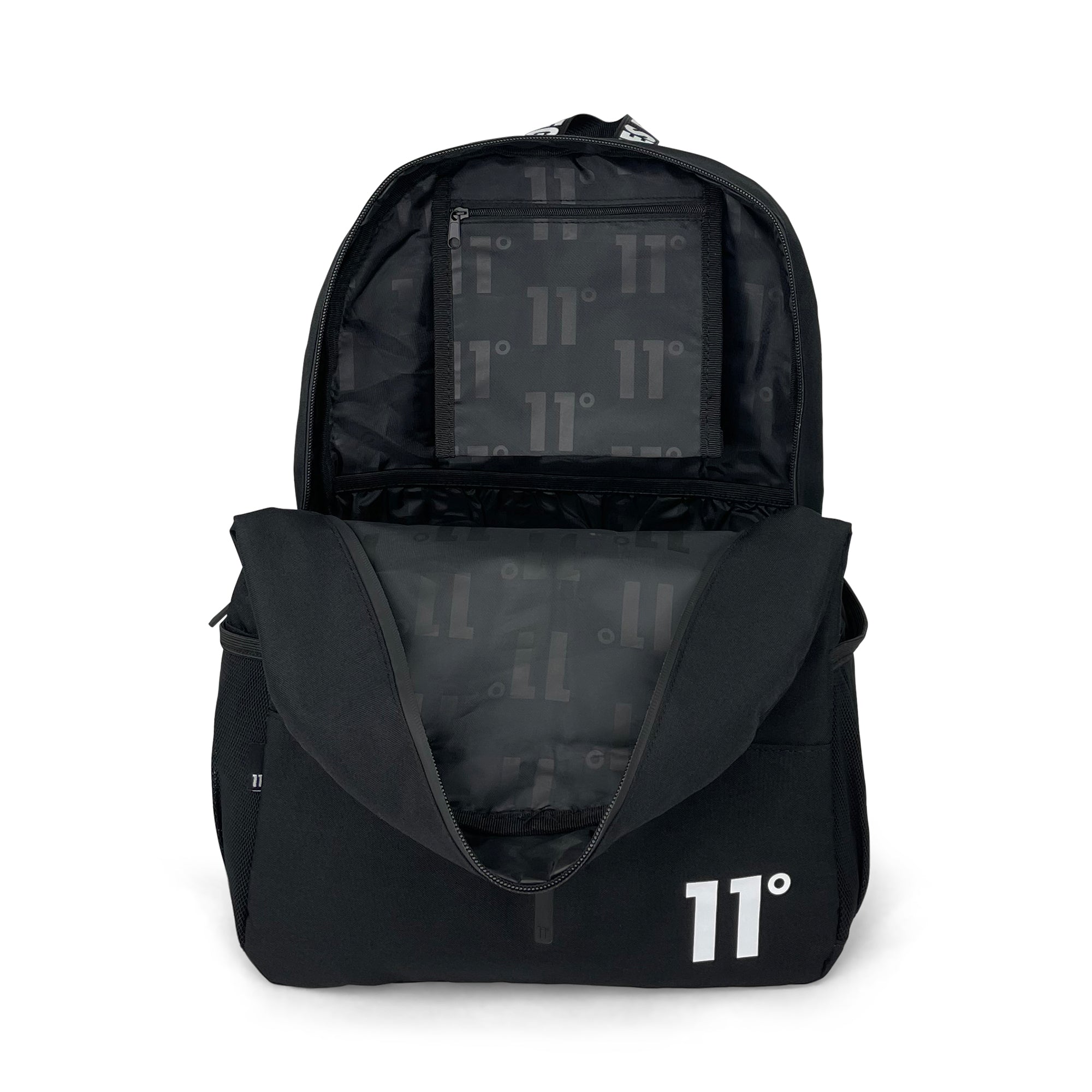 Printed Front Backpack-Backpack-11 Degrees-Black-SchoolBagsAndStuff