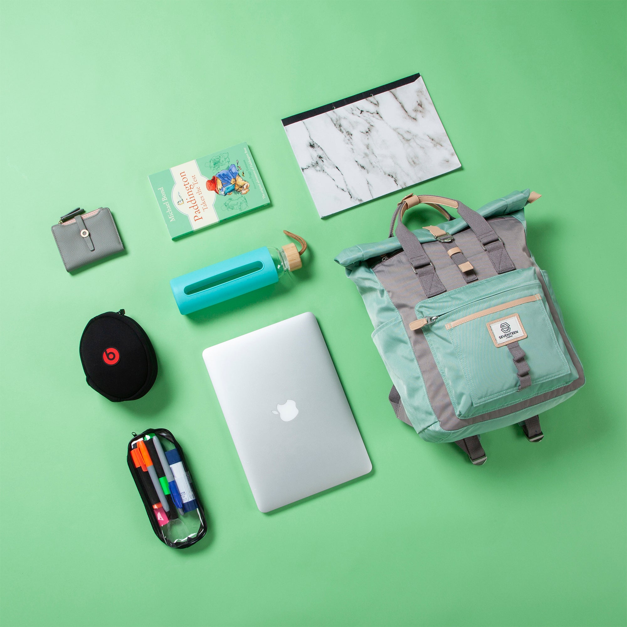 Canary Wharf Backpack-Backpack-17 London-Pastel Green/Grey-SchoolBagsAndStuff