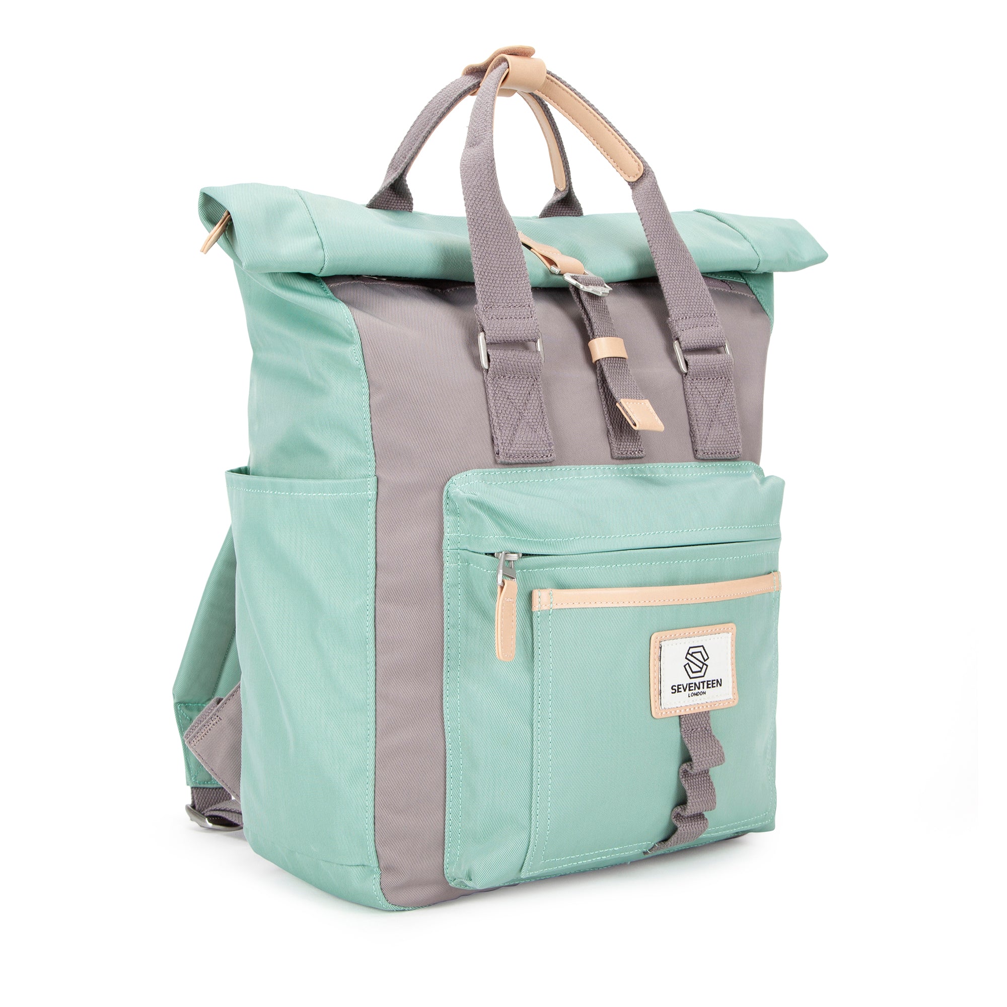 Canary Wharf Backpack-Backpack-17 London-Pastel Green/Grey-SchoolBagsAndStuff