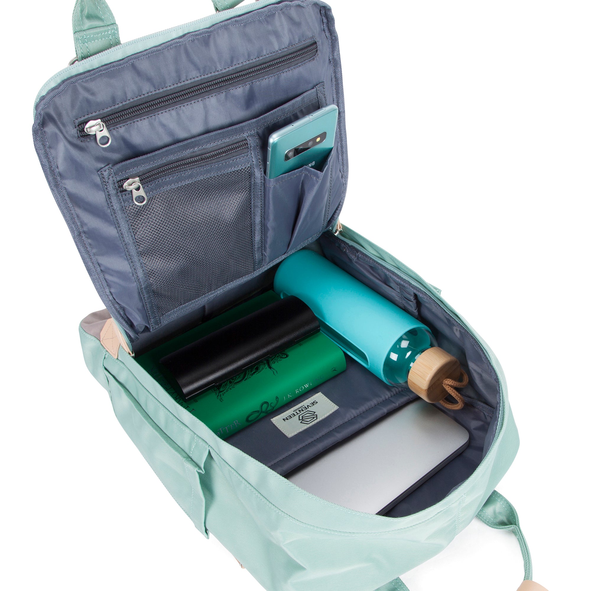 Wimbledon Backpack-Backpack-17 London-Pastel Green/Grey-SchoolBagsAndStuff