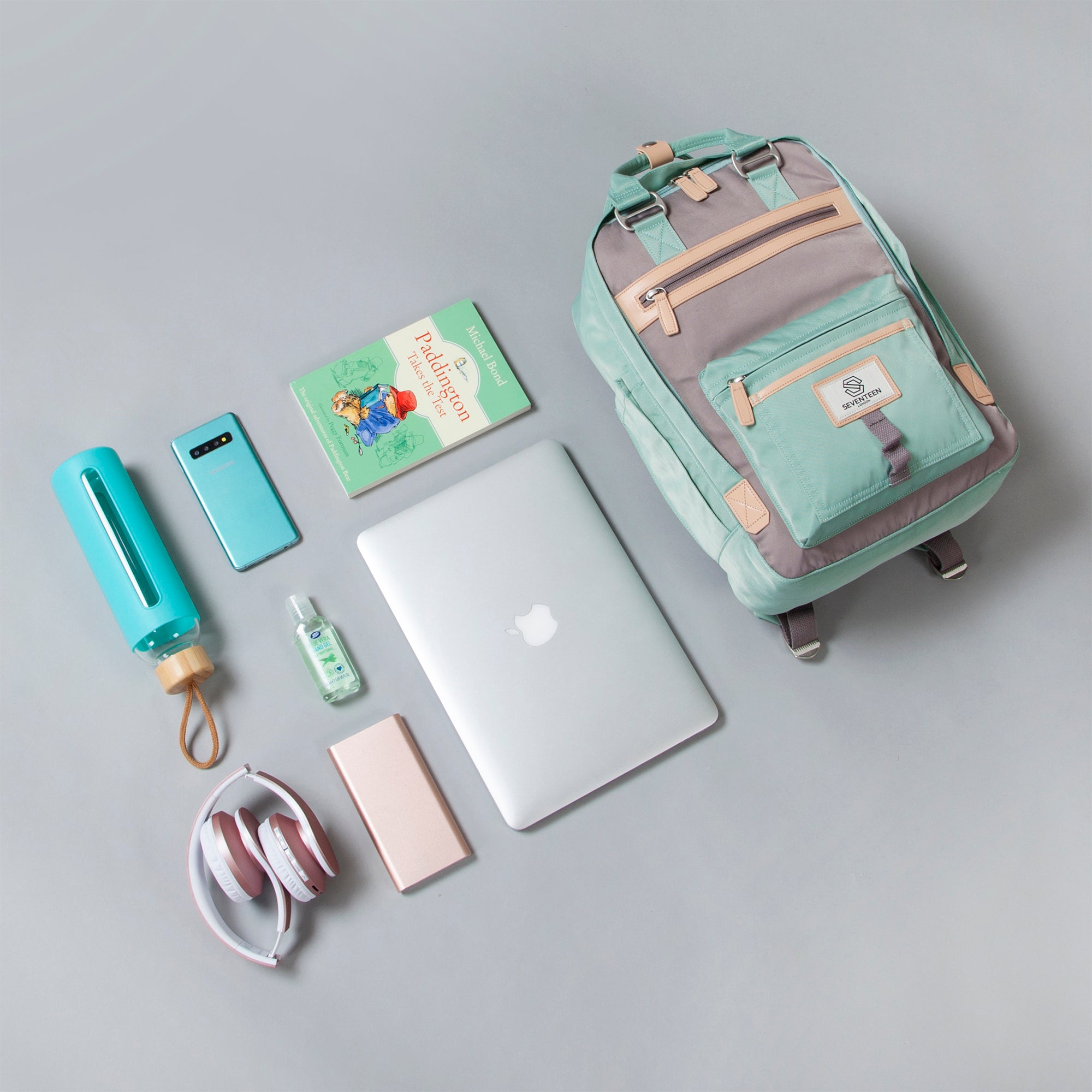 Wimbledon Backpack-Backpack-17 London-Pastel Green/Grey-SchoolBagsAndStuff