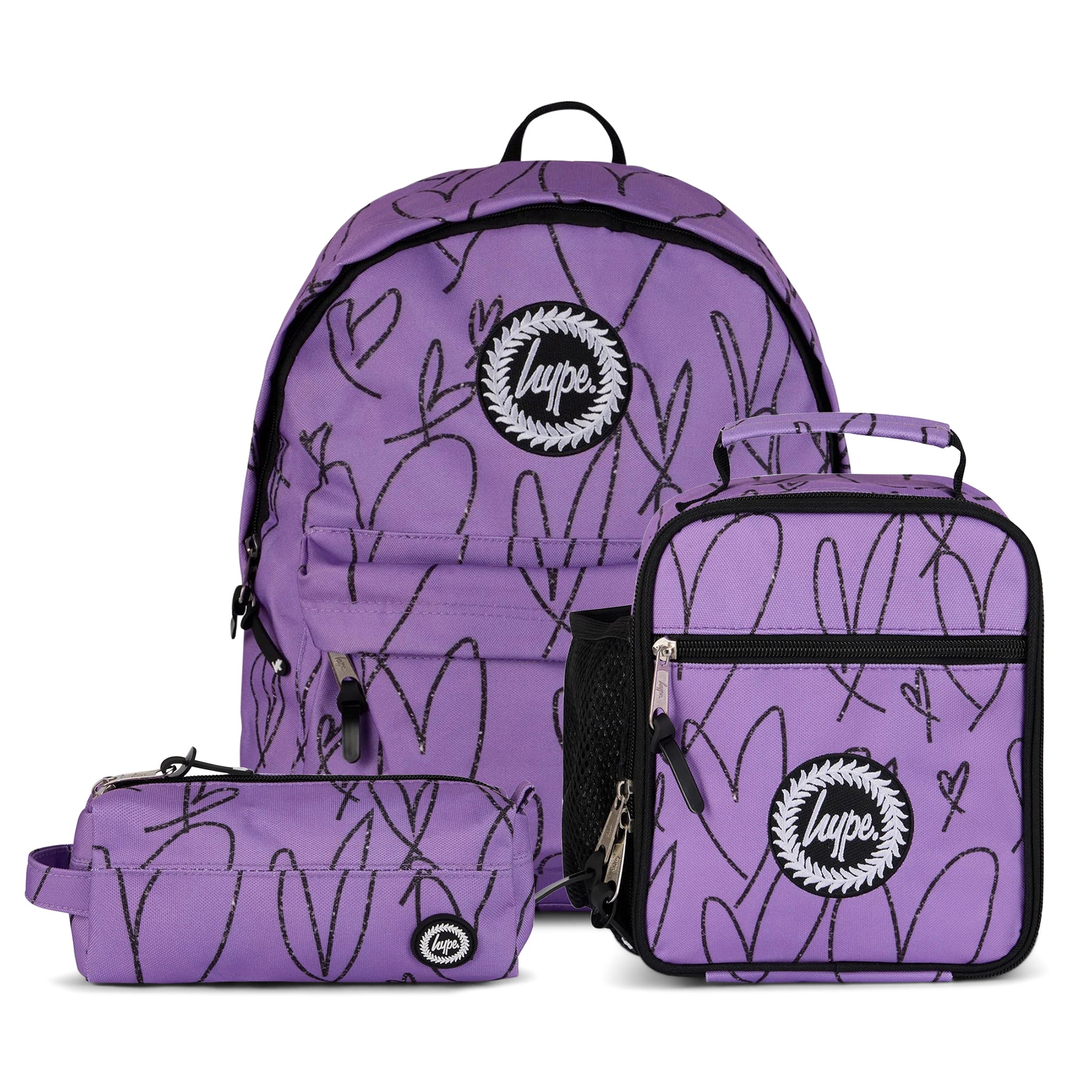 Purple Scribble Hearts Backpack SET